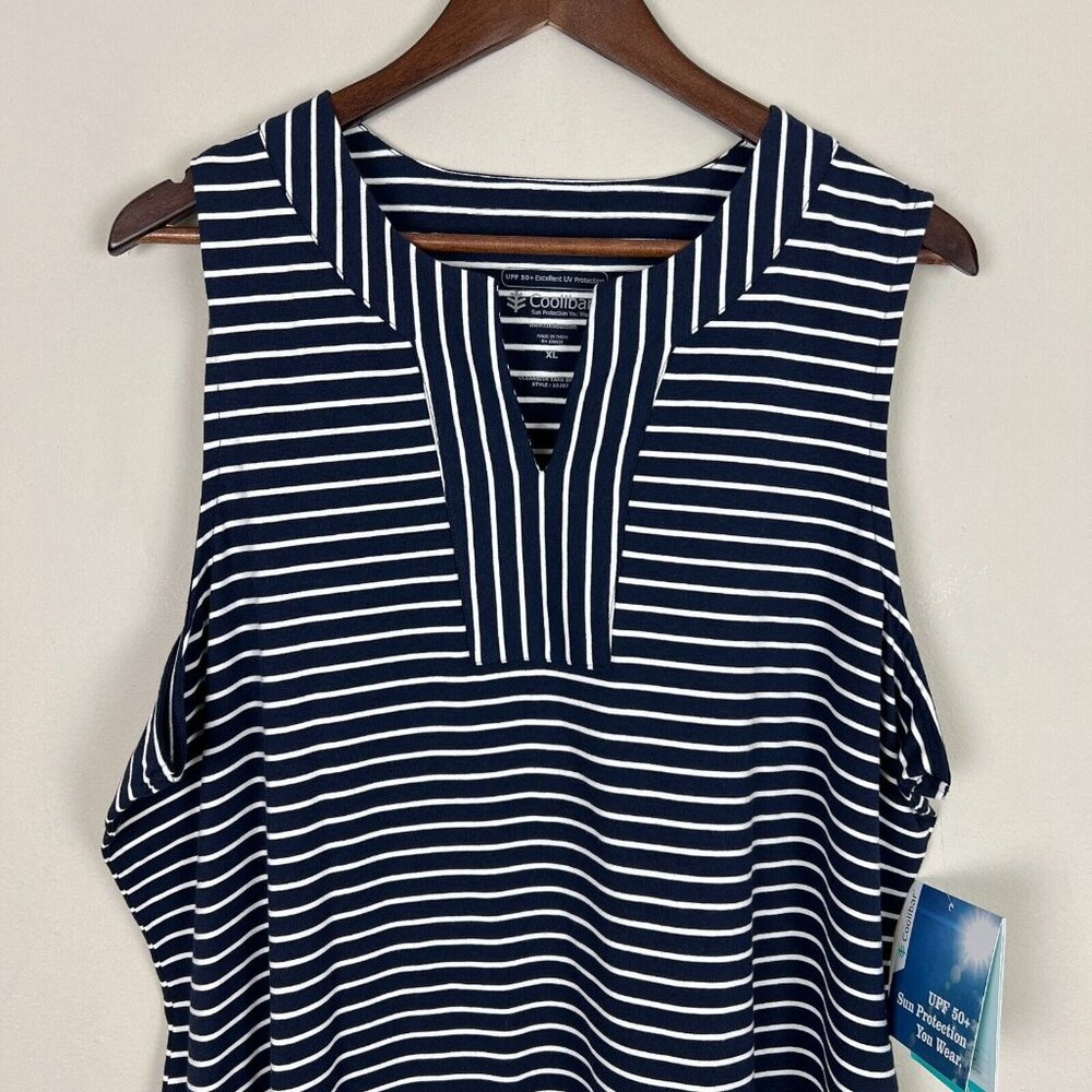 Coolibar Oceanside Tank Dress Womens XL Navy Blue Stripe Sleeveless UPF 50+ New - Picture 3 of 14